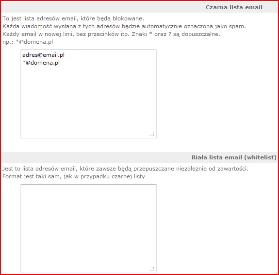 Czarna i biała lista adres&oacute;w e-mail