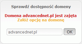 Wynik sprawdzania dostępności domeny
