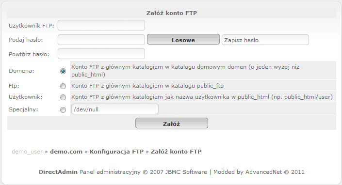 Zakładanie konta ftp